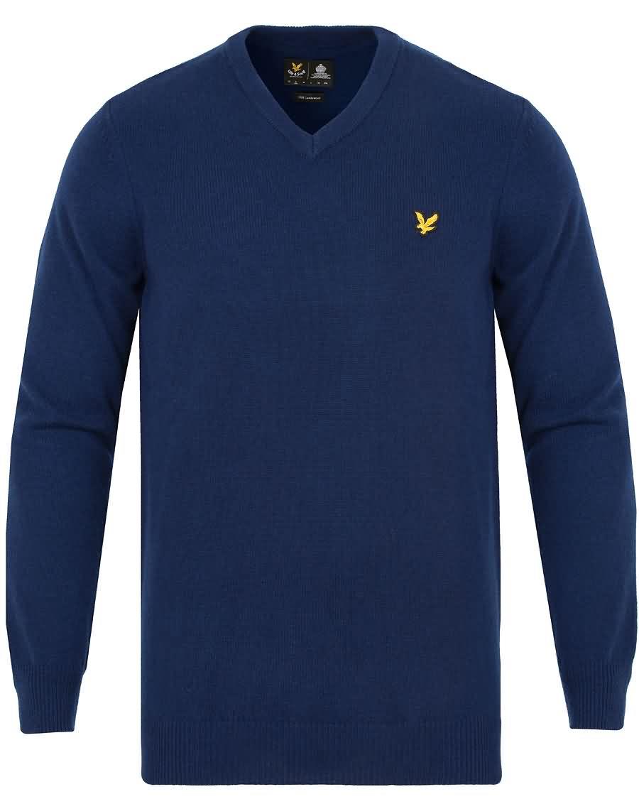 lyle scott lambswool v-neck pullover navy Avansert t7odv